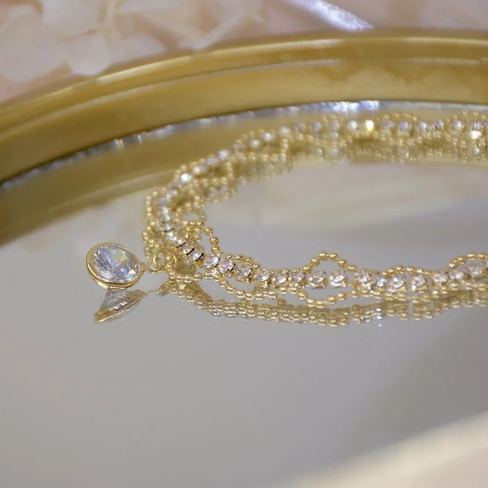 NEW 14K Gold Plated 2CT Solitaire Diamond Choker Necklace